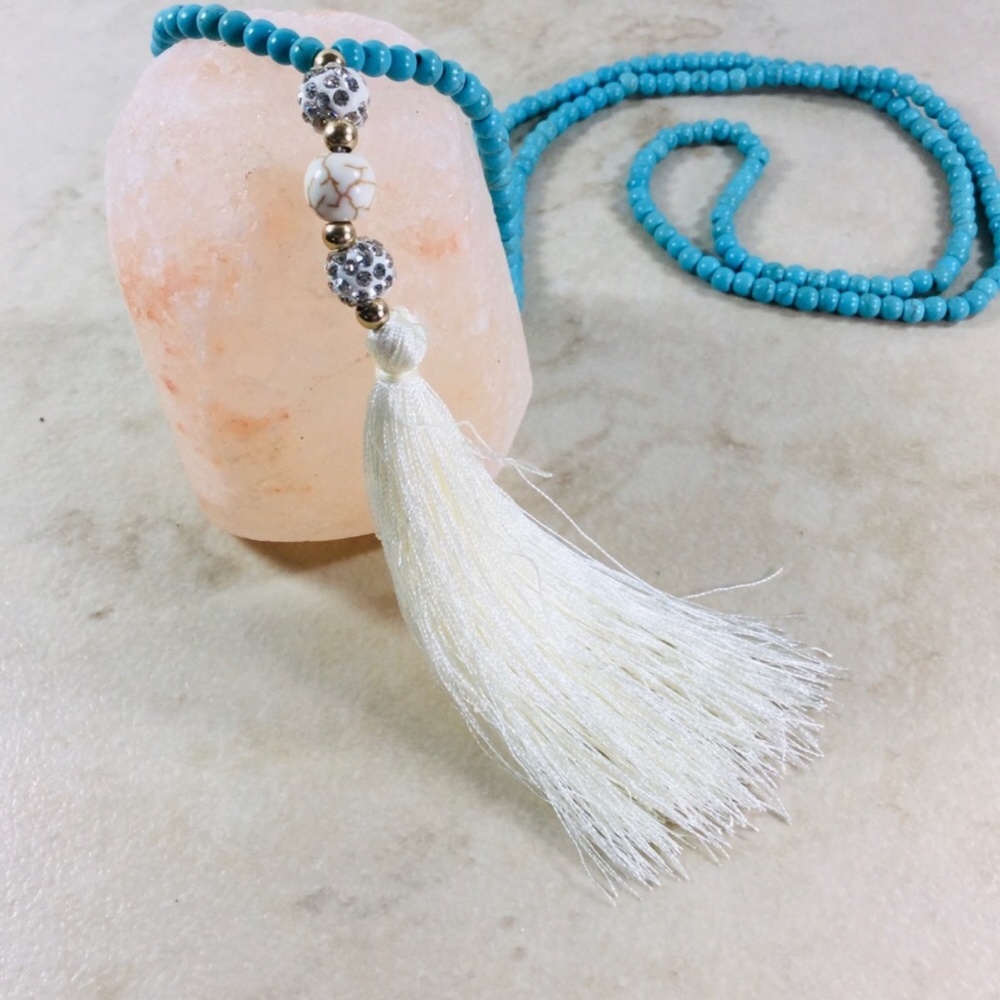 Turquoise Howlite White Tassel Necklace